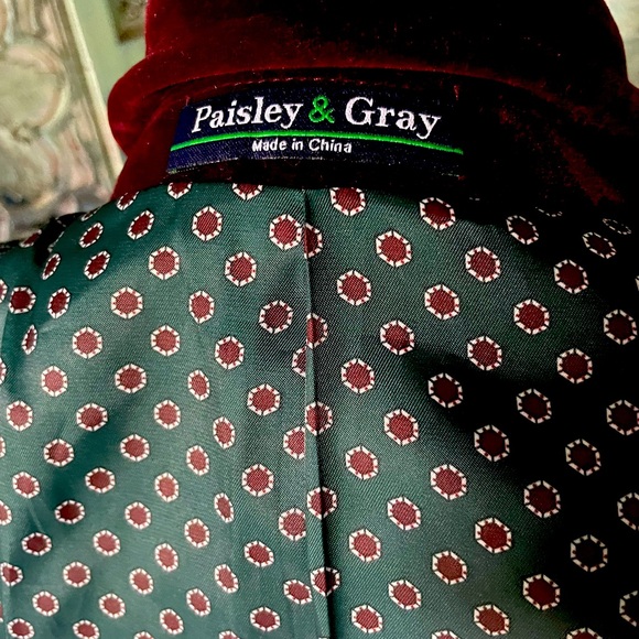 Paisley & Gray Men’s 38 Regular Burgundy Velvet Smoking Jacket - Picture 7 of 8